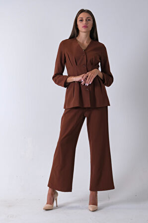 Kahve Önü 4 Düğme Kapamalı Pantolonlu Takım 4592261.05