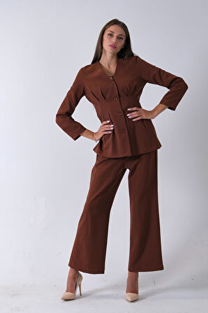 Kahve Önü 4 Düğme Kapamalı Pantolonlu Takım 4592261.05