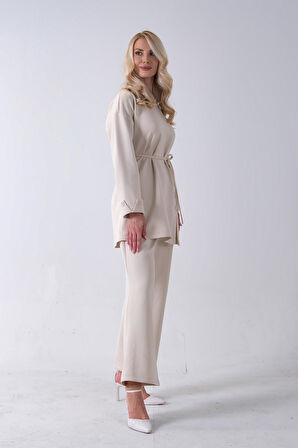 Taş Bisiklet Yaka Önü Düğme Kapama Görünümlü Pantolonlu Scuba Takım 4592265.50