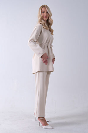 Taş Bisiklet Yaka Önü Düğme Kapama Görünümlü Pantolonlu Scuba Takım 4592265.50