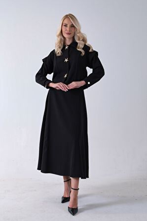 Siyah Beli Lastikli Deniz Yıldızı Çıt Çıt Kapamalı Ceket Detaylı Etekli Takım 4592269.01