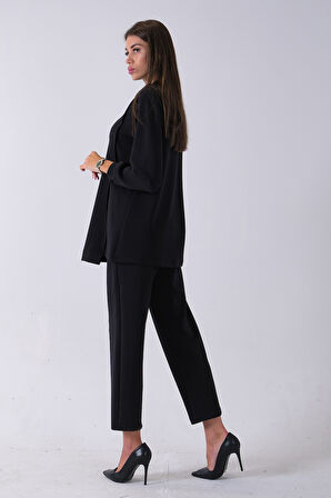 Siyah Bileği Lastikli Tunik Üzeri Detaylı Pantolonlu Takım 4577260.01