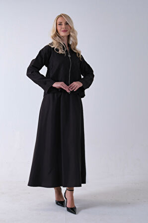 Siyah Fermuar Kapamalı  Ceket Üzeri Desenli Etekli Takım 4577259.01