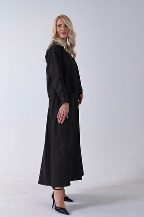 Siyah Fermuar Kapamalı  Ceket Üzeri Desenli Etekli Takım 4577259.01