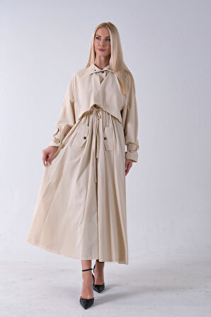 Taş Belden Bağlama Detaylı Yandan Cepli Uzun Trenç 422237.50