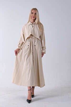 Taş Belden Bağlama Detaylı Yandan Cepli Uzun Trenç 422237.50