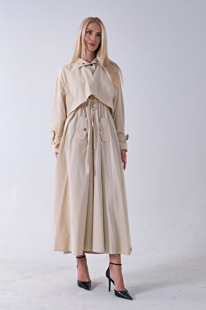 Taş Belden Bağlama Detaylı Yandan Cepli Uzun Trenç 422237.50