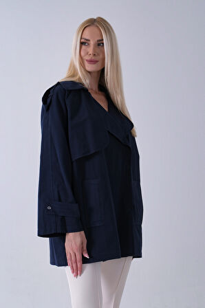 Lacivert Yandan Cepli Omuz Apolet Detaylı Trenç 422234.02