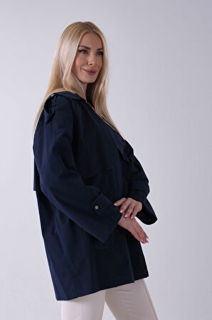 Lacivert Yandan Cepli Omuz Apolet Detaylı Trenç 422234.02