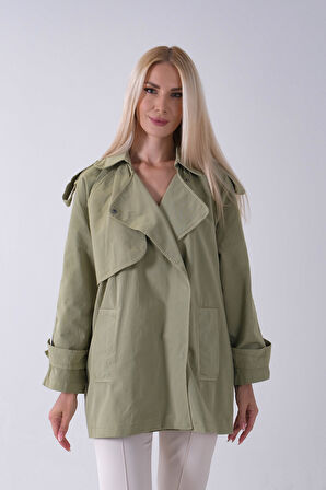 Yeşil Yandan Cepli Omuz Apolet Detaylı Trenç 422234.07