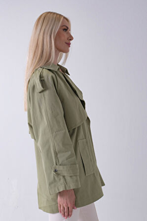 Yeşil Yandan Cepli Omuz Apolet Detaylı Trenç 422234.07