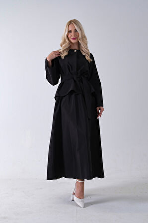 Siyah Önü Tek Düğmeli Kuşaklı Etek Ceket 31040701.01