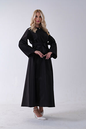 Siyah Önü Tek Düğmeli Kuşaklı Etek Ceket 31040701.01