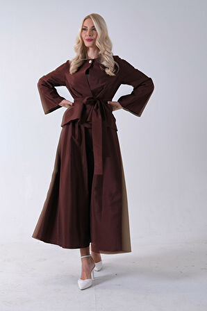 Kahve Önü Tek Düğmeli Kuşaklı Etek Ceket 31040701.05