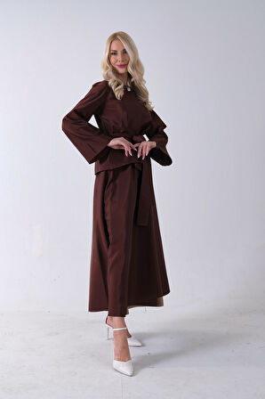 Kahve Önü Tek Düğmeli Kuşaklı Etek Ceket 31040701.05