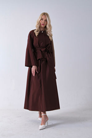 Kahve Önü Tek Düğmeli Kuşaklı Etek Ceket 31040701.05