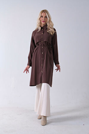 Kahve Önü Aller Detaylı Bağcıklı Modal Tunik 31050762.05