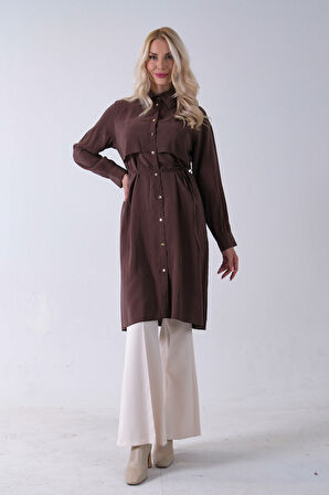 Kahve Önü Aller Detaylı Bağcıklı Modal Tunik 31050762.05