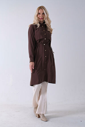 Kahve Önü Aller Detaylı Bağcıklı Modal Tunik 31050762.05