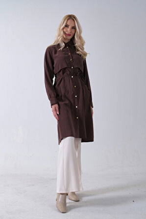 Kahve Önü Aller Detaylı Bağcıklı Modal Tunik 31050762.05