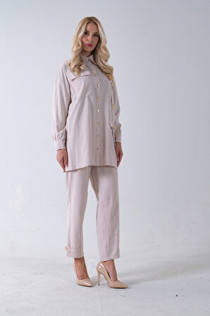 Taş Göğüs Tek Cep Detaylı Aksesuar Düğmeli Pantolonlu Takım 4701352.50