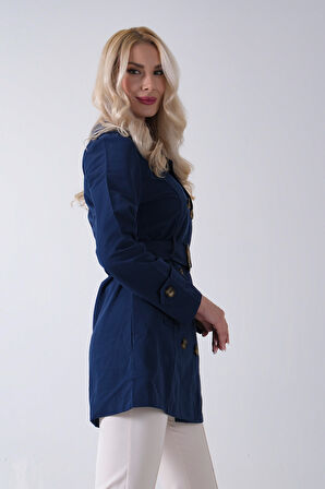 Lacivert Bilek ve Omuz Apolet Detaylı Kemerli Düğme Kapamalı Trenç 4200829.02
