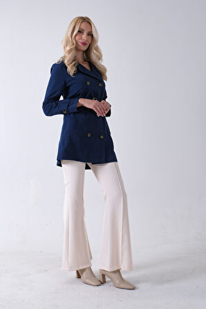 Lacivert Bilek ve Omuz Apolet Detaylı Kemerli Düğme Kapamalı Trenç 4200829.02