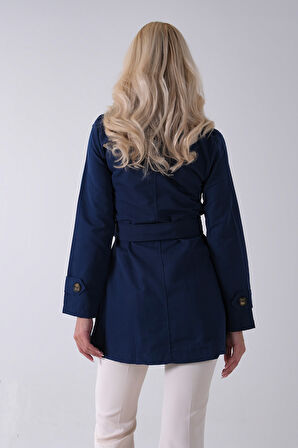 Lacivert Bilek ve Omuz Apolet Detaylı Kemerli Düğme Kapamalı Trenç 4200829.02