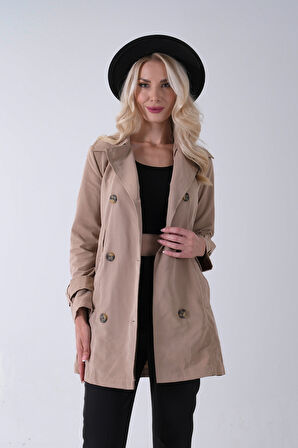 Vizon Bilek ve Omuz Apolet Detaylı Kemerli Düğme Kapamalı Trenç 4200829.34