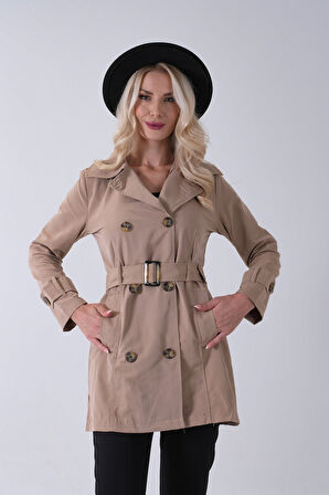 Vizon Bilek ve Omuz Apolet Detaylı Kemerli Düğme Kapamalı Trenç 4200829.34