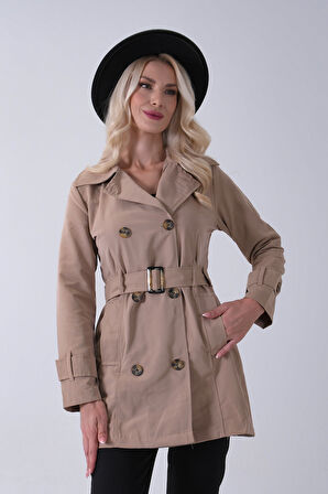 Vizon Bilek ve Omuz Apolet Detaylı Kemerli Düğme Kapamalı Trenç 4200829.34
