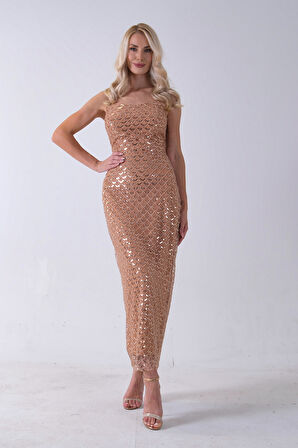 Gold Midi Boy Straplez Pul Payet Abiye 0801134.122