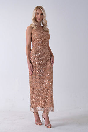 Gold Midi Boy Straplez Pul Payet Abiye 0801134.122