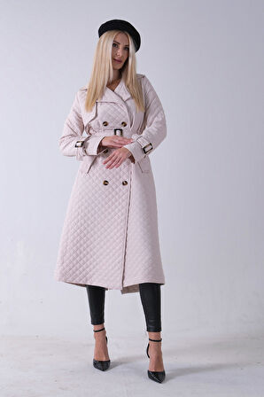 Taş Beli Kemerli Düğme Kapamalı Kapitone Desenli Trenç 44520205.50