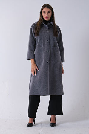 Gri Bebe Yaka Çift Cepli Kaban 31050686.06