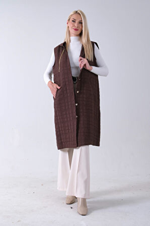 Kahve Zincir Detaylı Fleto Cepli Kapitone Yelek 31070195.05