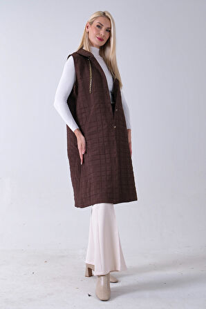 Kahve Zincir Detaylı Fleto Cepli Kapitone Yelek 31070195.05