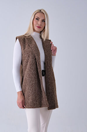 Kahve Kemerli Yünlü Kaşe Yelek 31070196.05