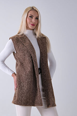 Kahve Kemerli Yünlü Kaşe Yelek 31070196.05