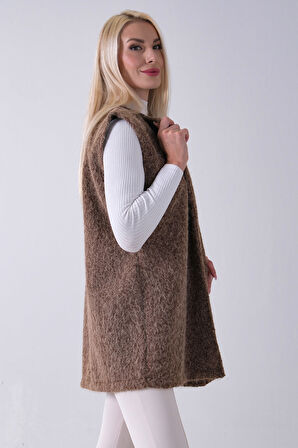Kahve Kemerli Yünlü Kaşe Yelek 31070196.05