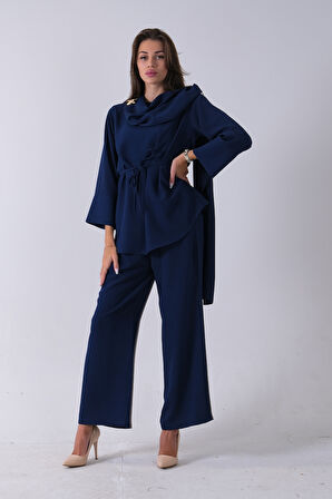 Lacivert Şal Yaka Üzeri Broş Detaylı Pantolonlu Takım 4592270.02