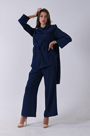 Lacivert Şal Yaka Üzeri Broş Detaylı Pantolonlu Takım 4592270.02