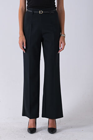 Lacivert İnce Kemerli Cepsiz Bol Paça Uzun Pantolon 03030306.02