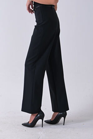 Lacivert İnce Kemerli Cepsiz Bol Paça Uzun Pantolon 03030306.02