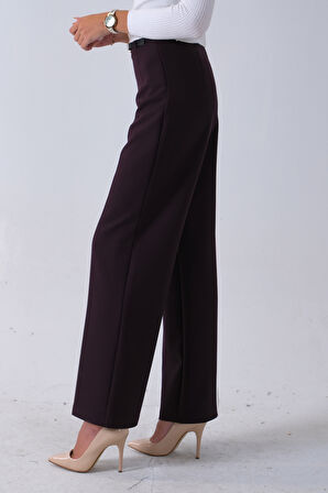 Bordo İnce Kemerli Cepsiz Bol Paça Uzun Pantolon 03030306.04