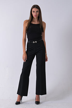 Siyah Fleto Cepli Düz Pantolon 03030309.01