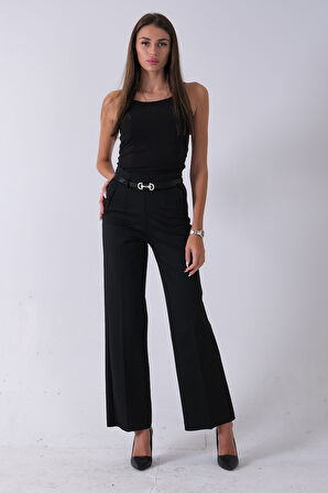 Siyah Fleto Cepli Düz Pantolon 03030309.01