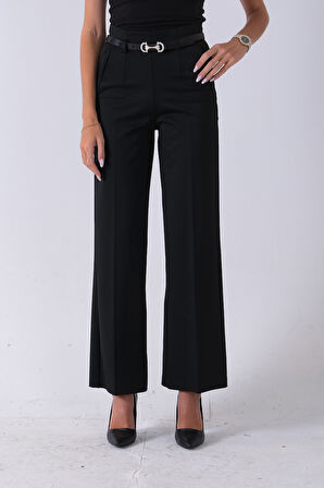 Siyah Fleto Cepli Düz Pantolon 03030309.01