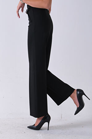 Siyah Fleto Cepli Düz Pantolon 03030309.01