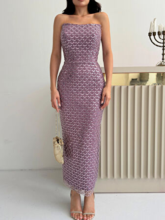 Lavanta Midi Boy Straplez Pul Payet Abiye 0801134.333